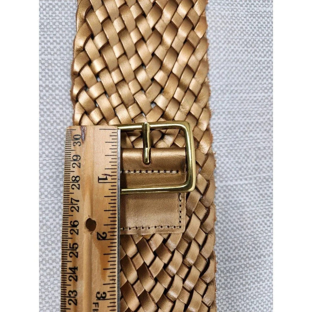 Talbots Medium Wide Belt Bronze Woven Braided Leather Boho Hippie Bohemian